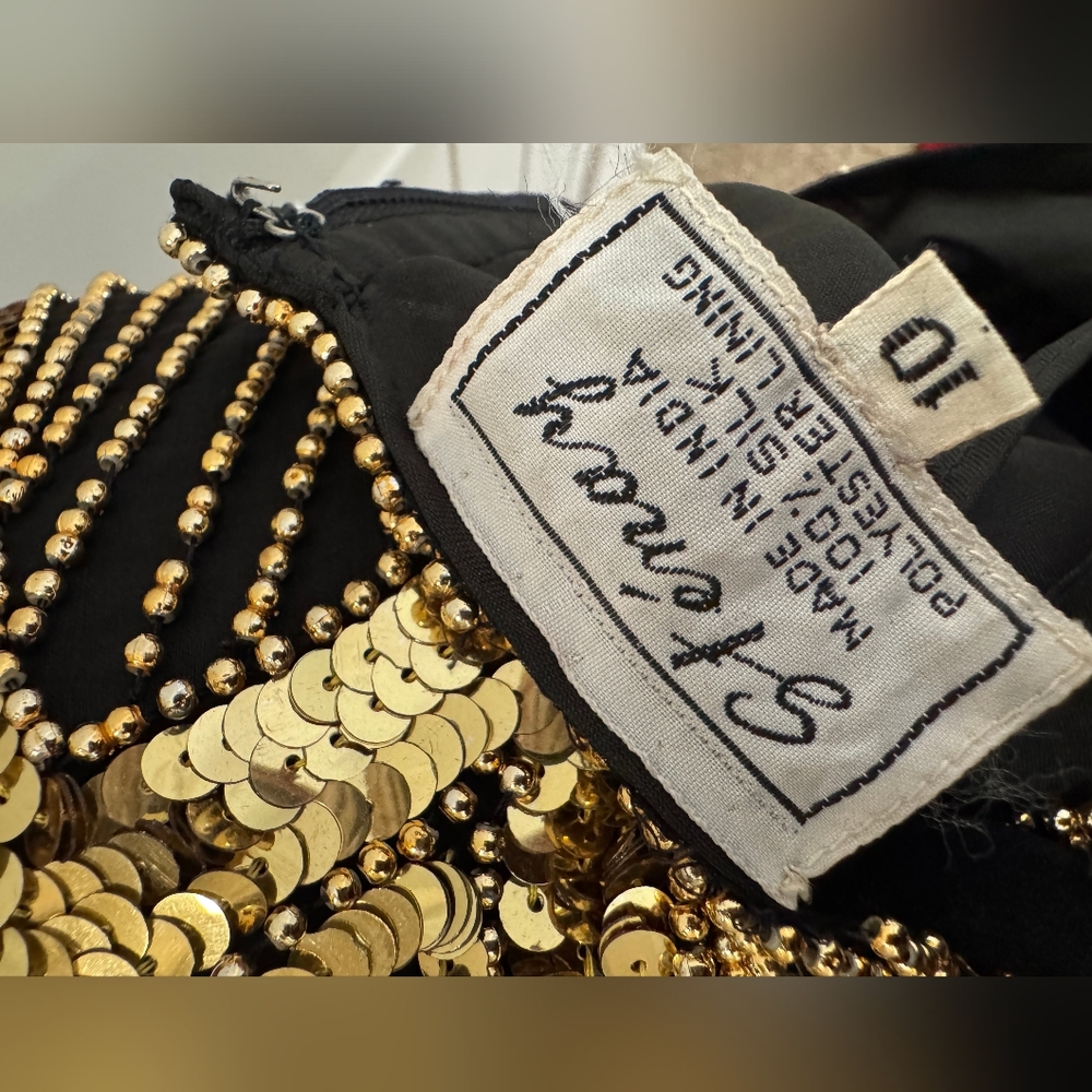 Stenay 100% Pure Silk Art Deco Style Beaded & Sequins Black/ Gold Vtg Dress - Picture 6 of 6